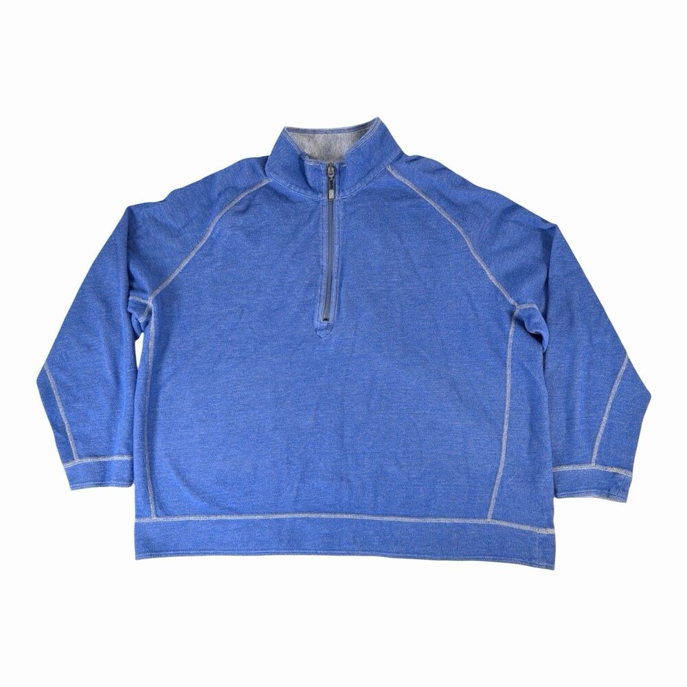 Tommy Bahama Men’s Reversible 1/4 Zip Pullover Sweater Gray/Blue • 2XL